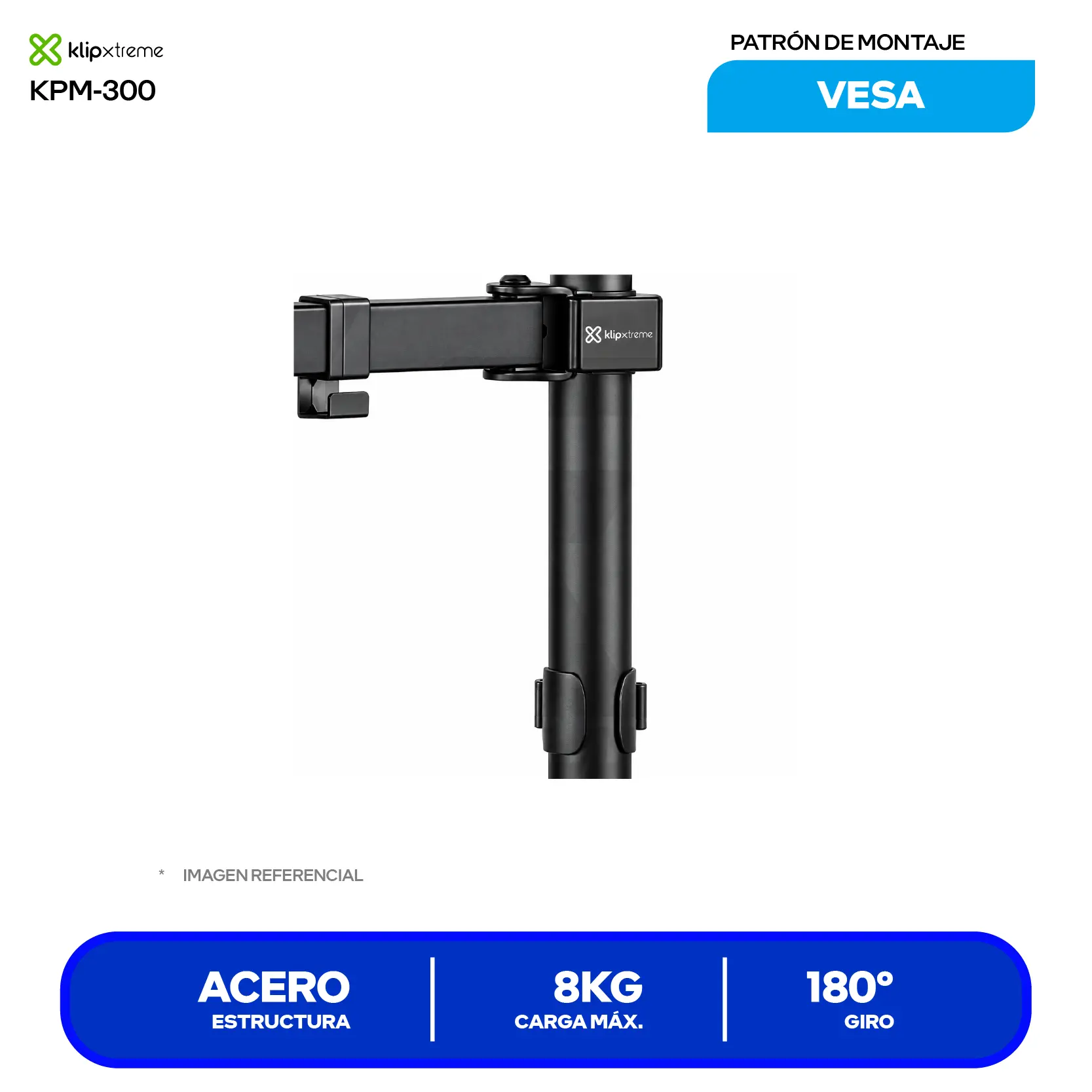 Soporte Para Monitor Klip Xtreme KPM-300 Negro (KPM-300) Articulado, 13" a 32", Base C