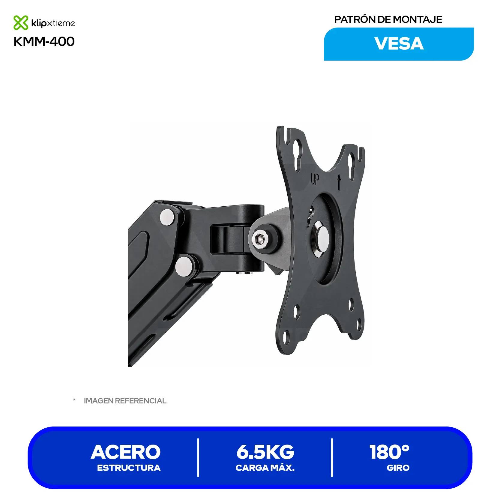 Soporte Para Monitor Klip Xtreme KMM-400 Negro (KMM-400) Acero, Aluminio, Ergonómico