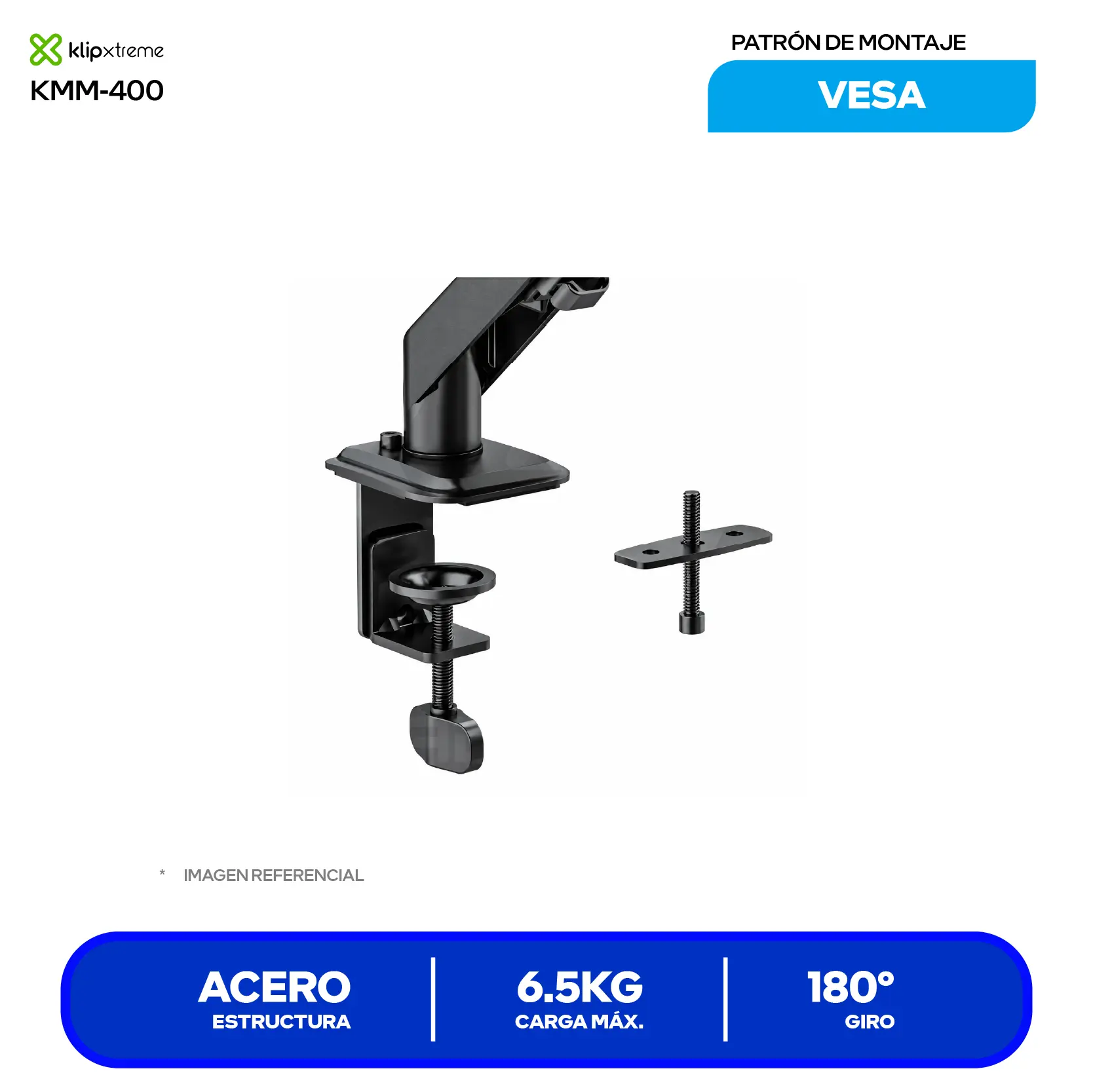 Soporte Para Monitor Klip Xtreme KMM-400 Negro (KMM-400) Acero, Aluminio, Ergonómico