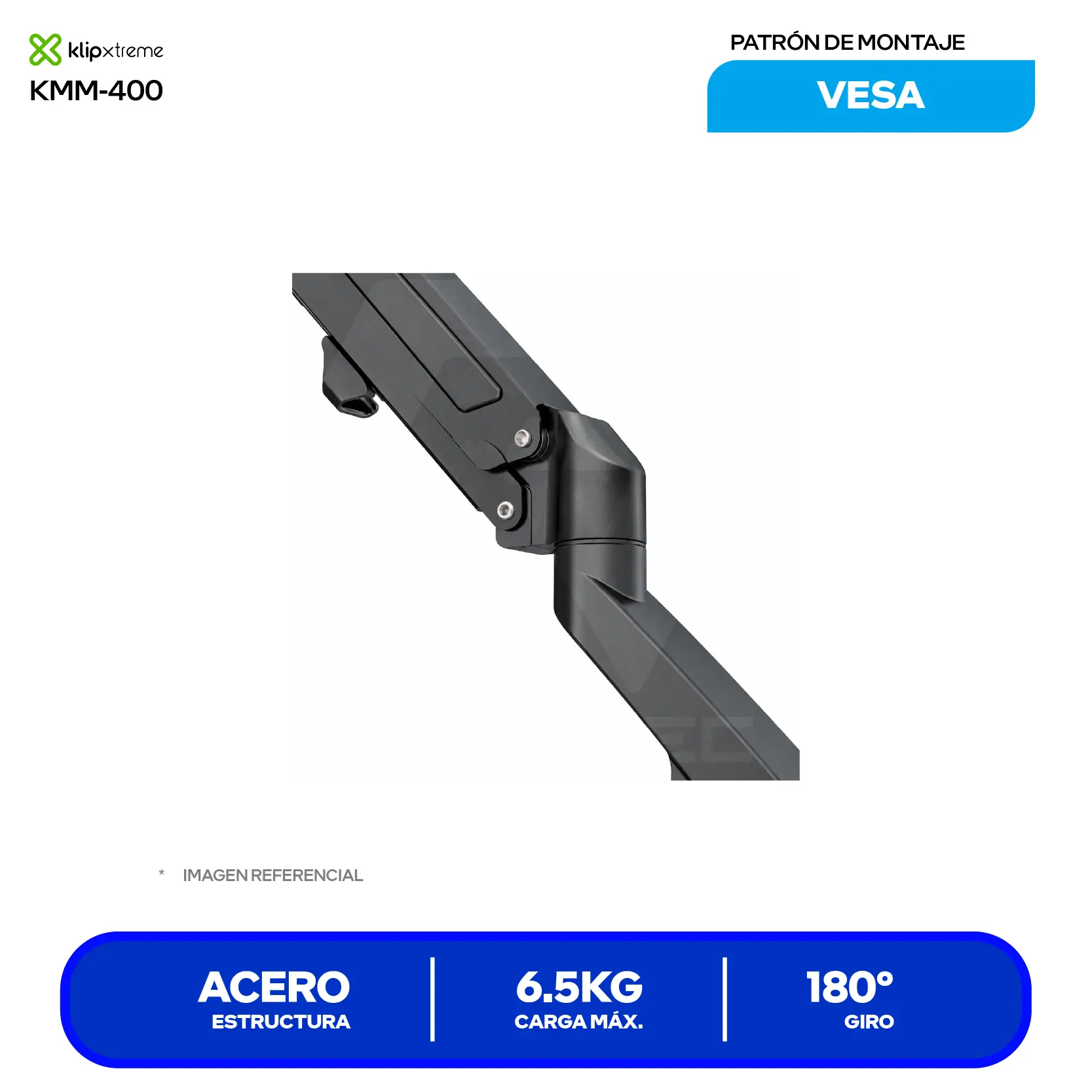 Soporte Para Monitor Klip Xtreme KMM-400 Negro (KMM-400) Acero, Aluminio, Ergonómico