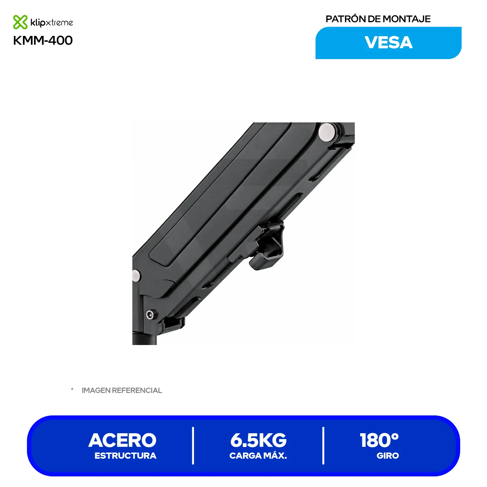 Soporte Para Monitor Klip Xtreme KMM-400 Negro (KMM-400) Acero, Aluminio, Ergonómico