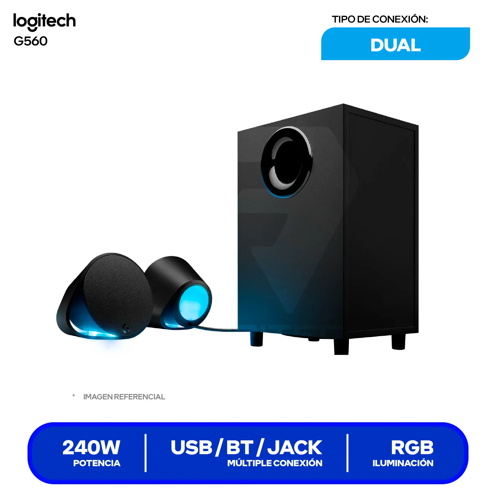 Parlante Gamer Logitech G560 LIGHTSYNC 2.1 (980-001300) 120W RMS, RGB, Negro