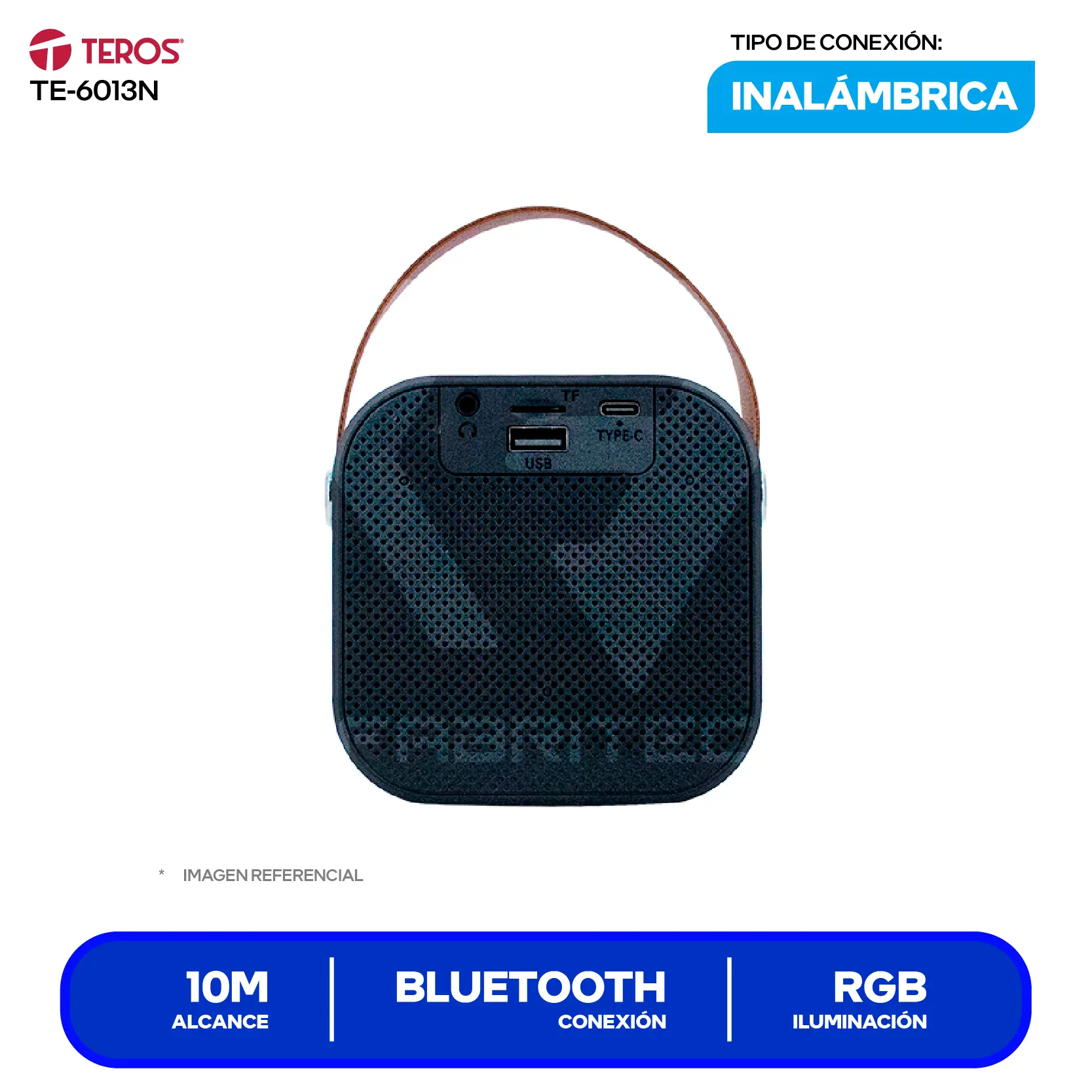 Parlante Inalámbrico Portátil Karaoke Teros (TE-6013N) 10W, Bluetooth, Con Micrófono, Negro