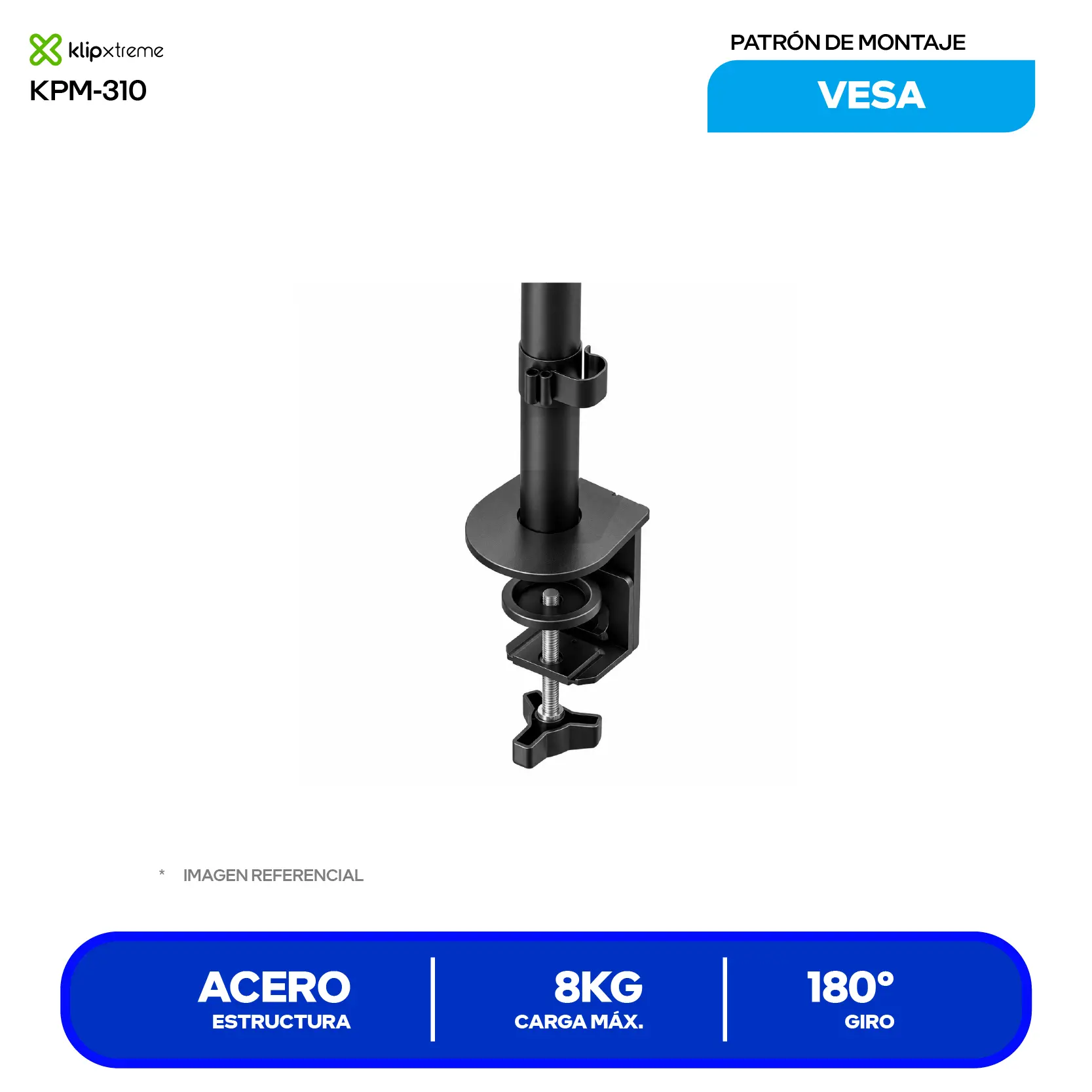 Soporte Para 2 Monitores Klip Xtreme KPM-310 Negro (KPM-310) Articulado, 13" a 32", Base C