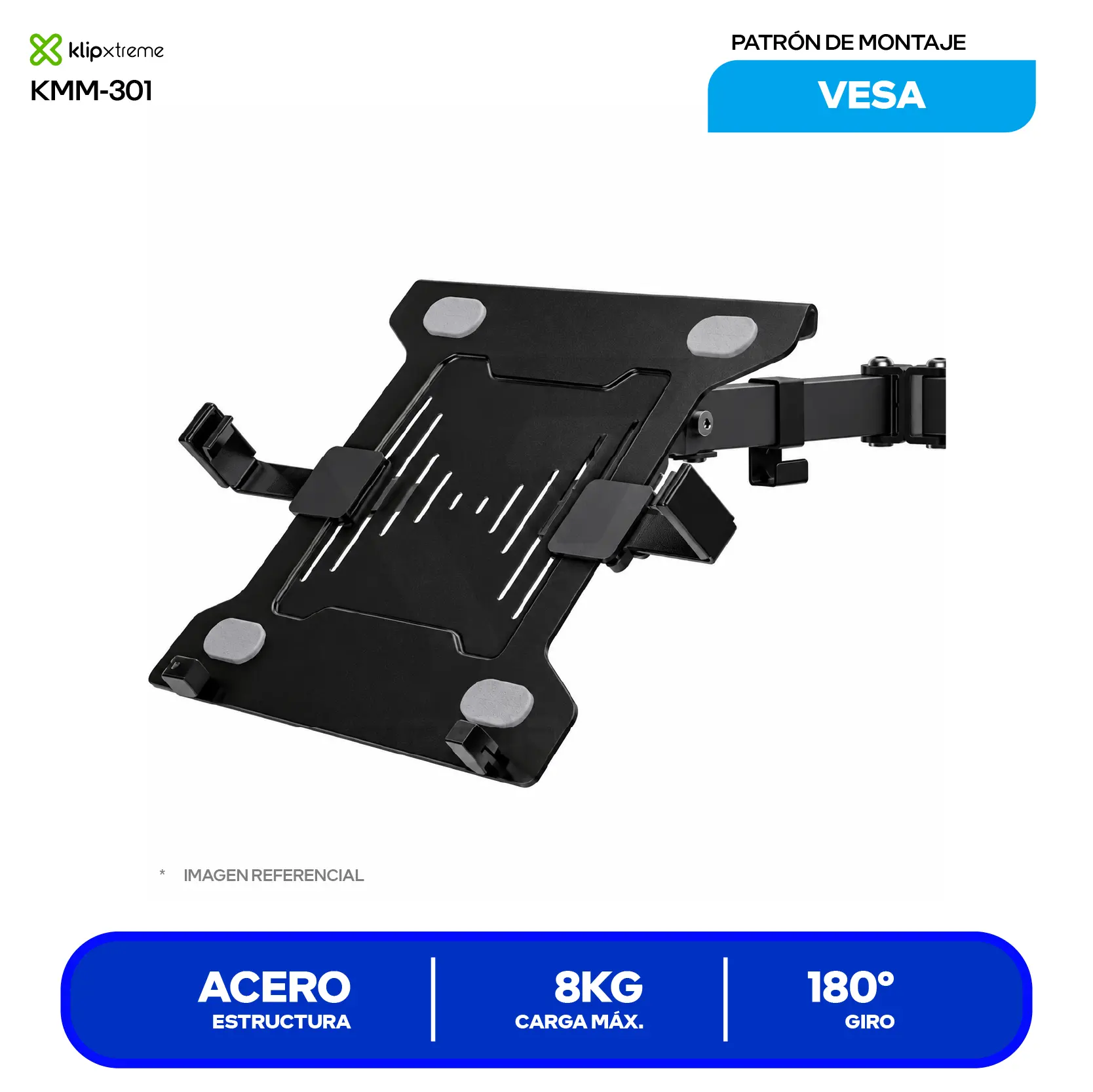 Soporte Doble Para Monitor y Laptop Klip Xtreme KMM-301 Negro (KMM-301) Articulado, Monitor 13" a 32", Laptop 10" a 15.6"
