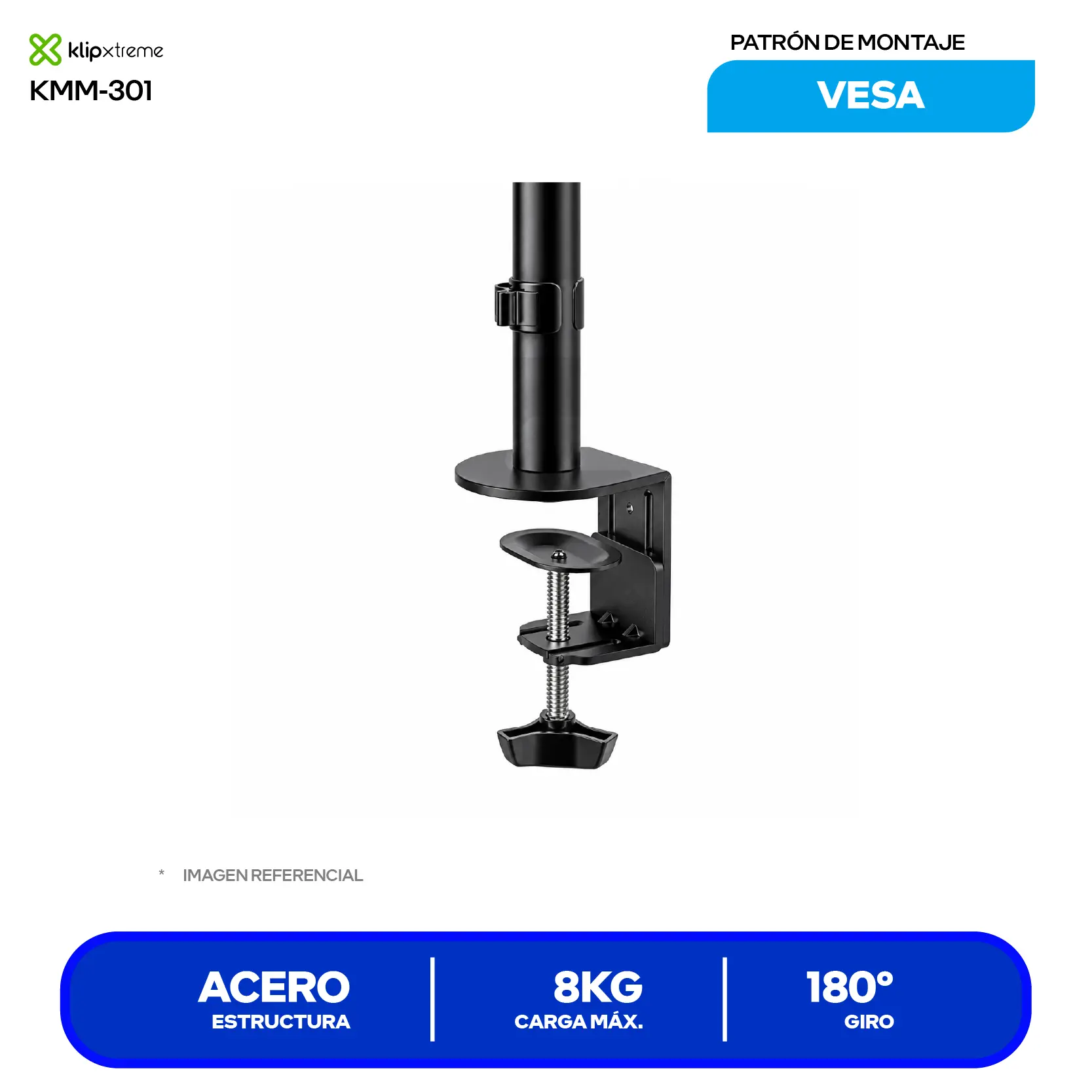 Soporte Doble Para Monitor y Laptop Klip Xtreme KMM-301 Negro (KMM-301) Articulado, Monitor 13" a 32", Laptop 10" a 15.6"
