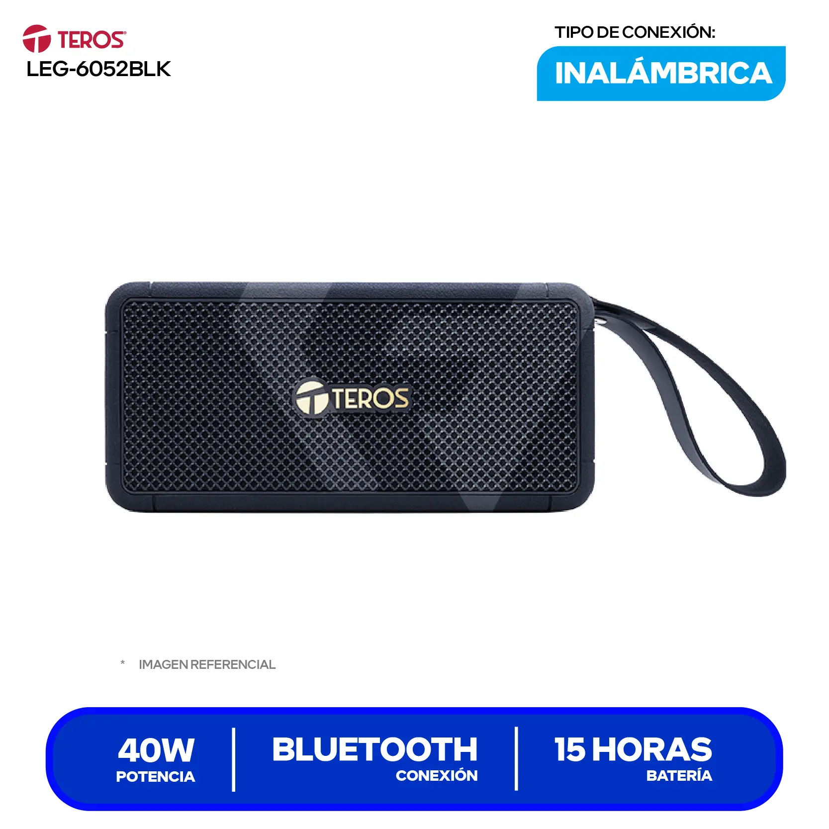 Parlante Inalámbrico Portátil Teros Legacy (LEG-6052BLK) 40W, Bluetooth, Negro