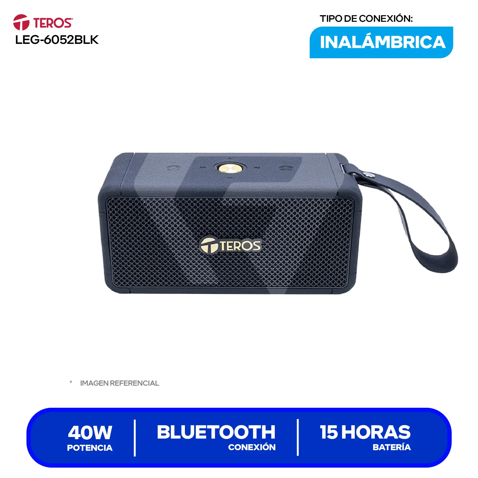 Parlante Inalámbrico Portátil Teros Legacy (LEG-6052BLK) 40W, Bluetooth, Negro