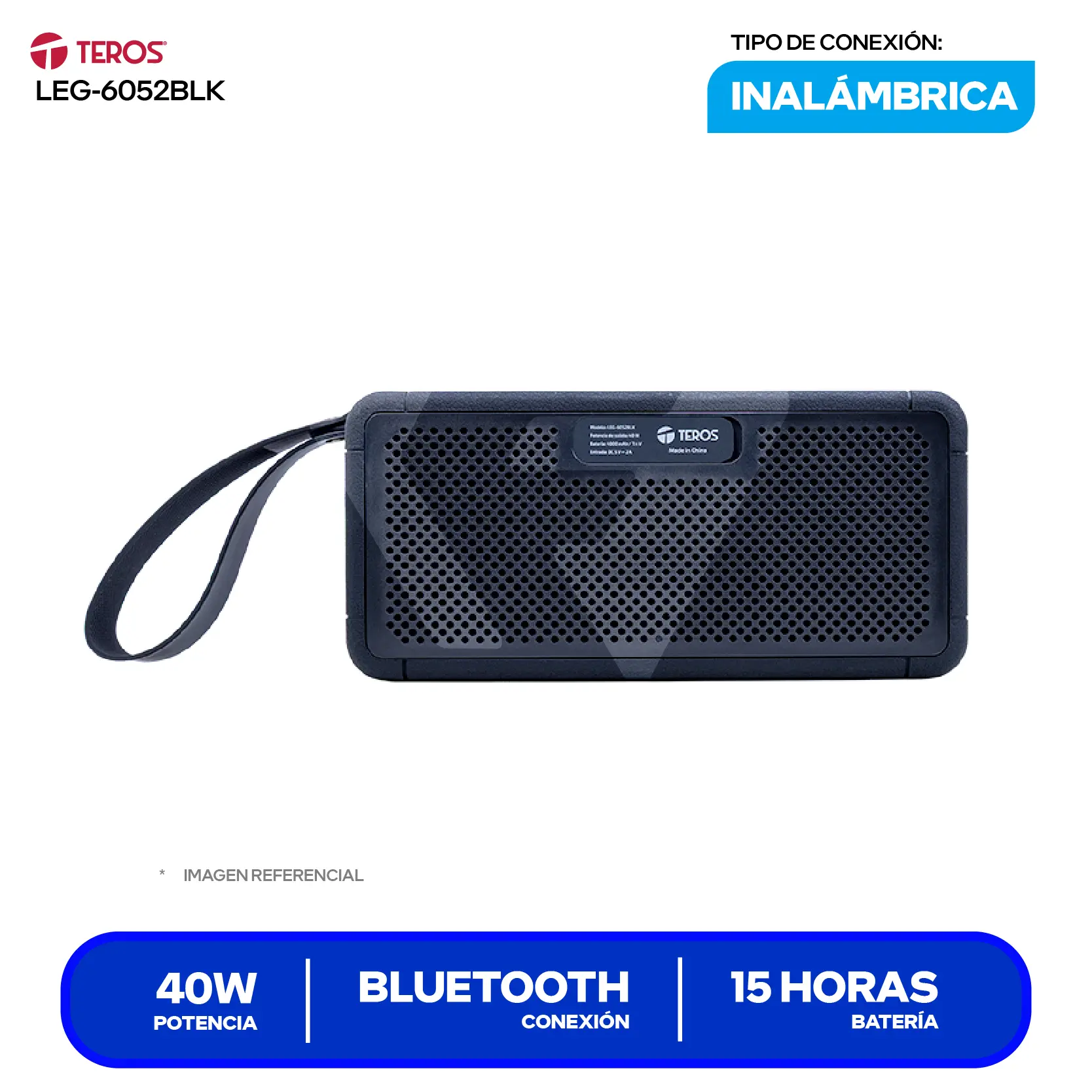 Parlante Inalámbrico Portátil Teros Legacy (LEG-6052BLK) 40W, Bluetooth, Negro