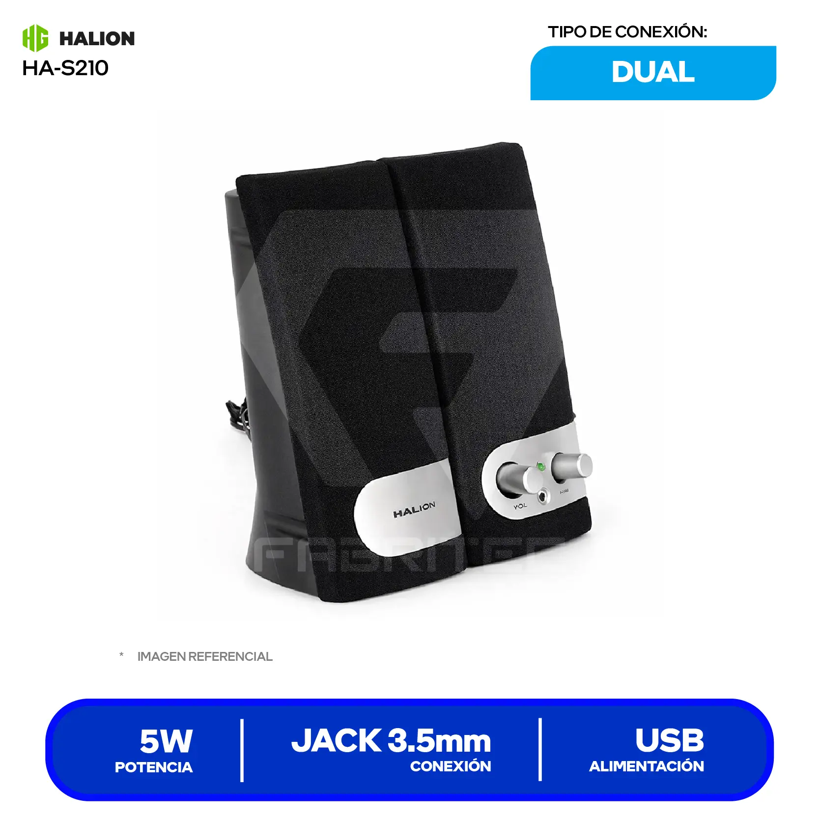 Parlante Portátil Halion (HA-S210) 5", Bluetooth TWS, Negro