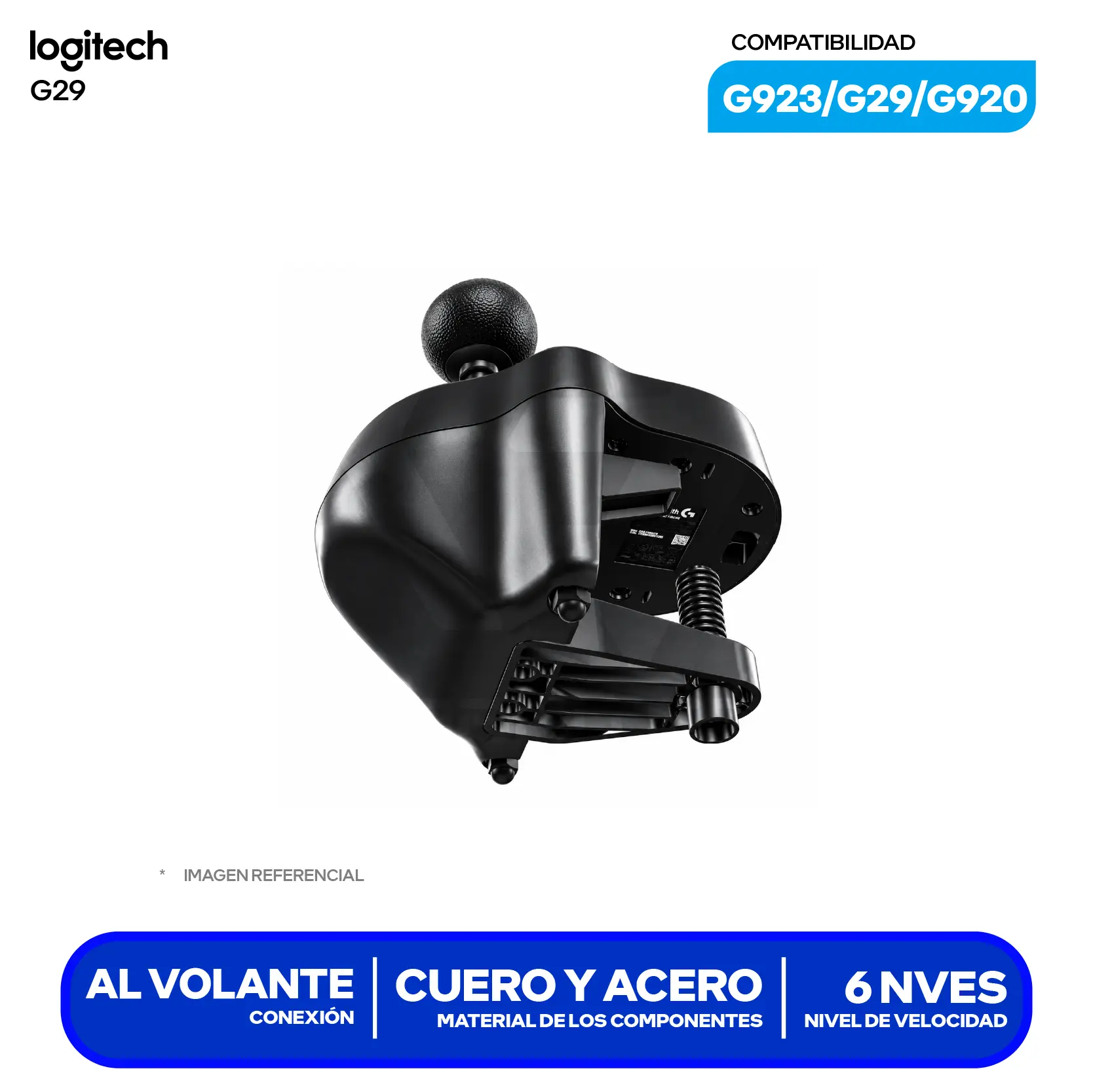 Palanca de Cambio Logitech G29 Driving Force (941-000119) 6 Velocidades, Negro