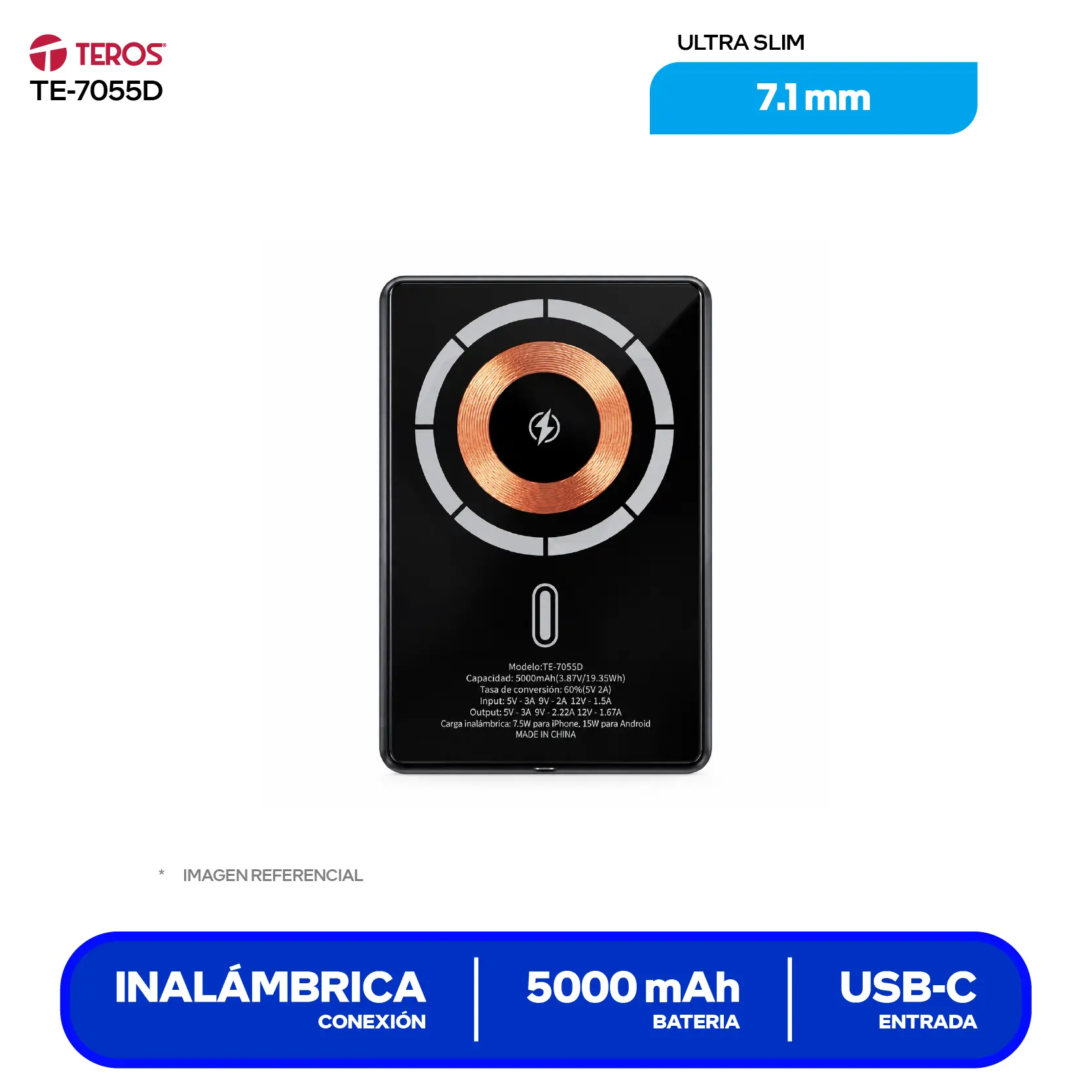 Powerbank Cargador Portatil Teros (TE-7055D) NEGRO