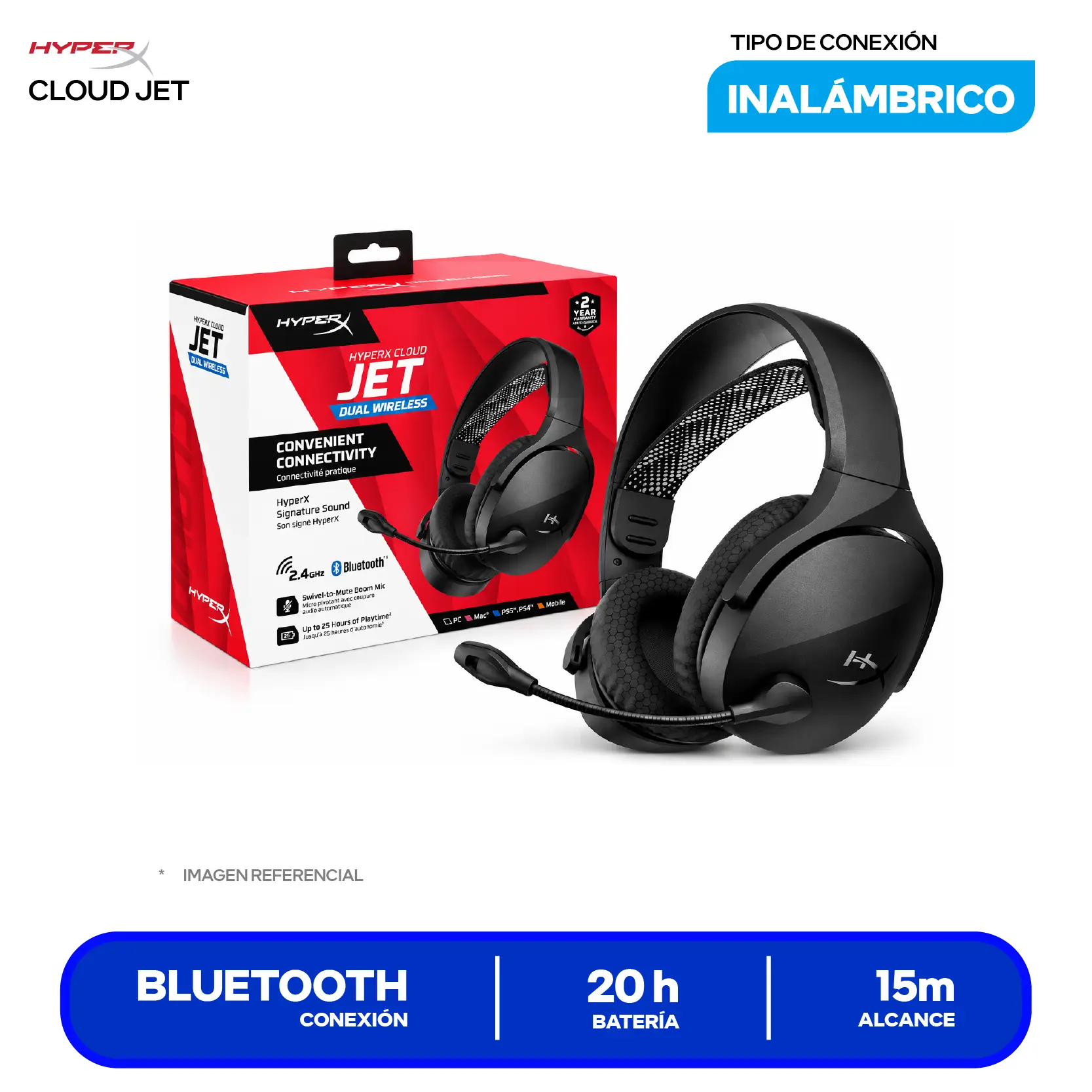 Audífono Gamer Inalámbrico HyperX Cloud Jet (AJ0T1AA), Bluetooth, Micrófono Integrado, Negro