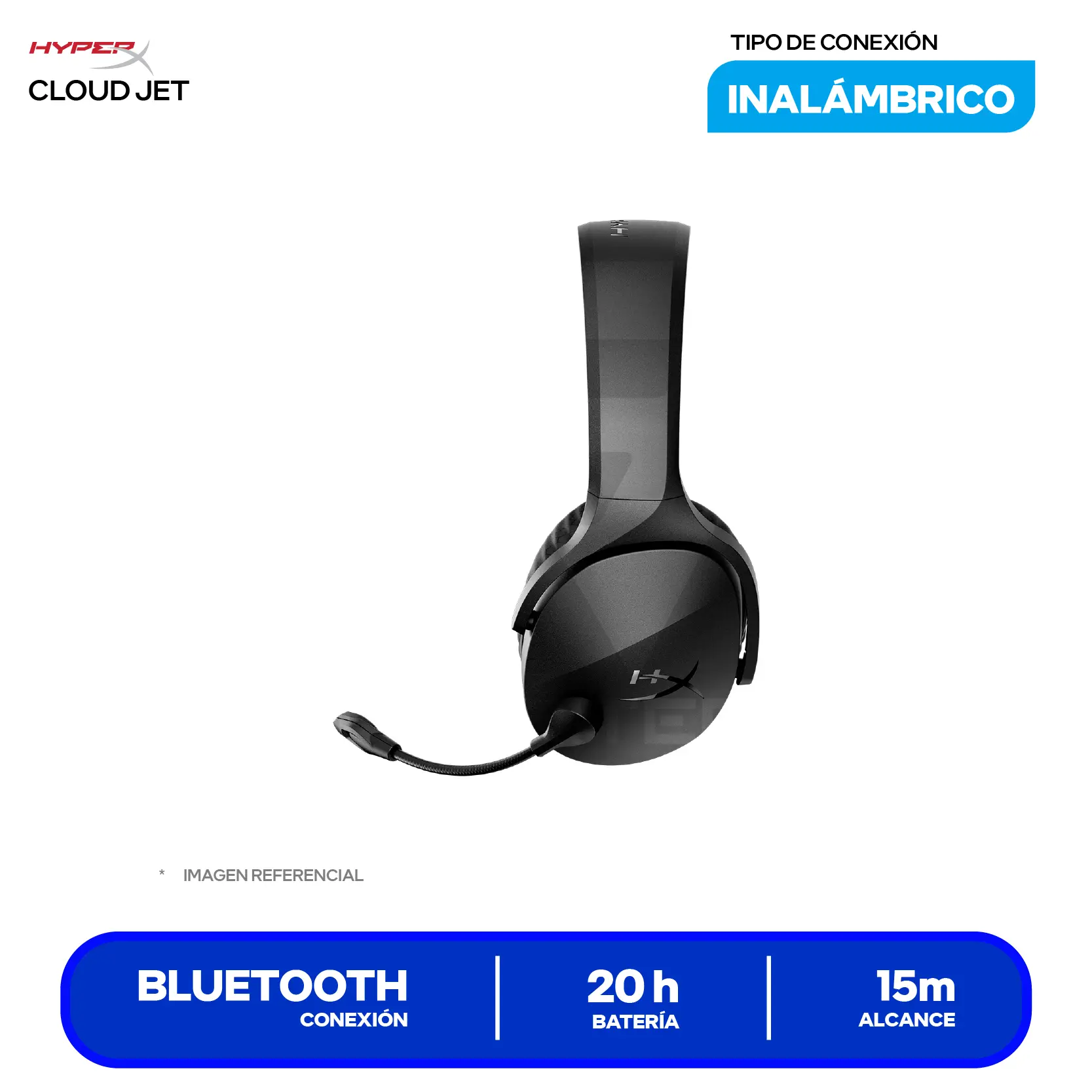 Audífono Gamer Inalámbrico HyperX Cloud Jet (AJ0T1AA), Bluetooth, Micrófono Integrado, Negro