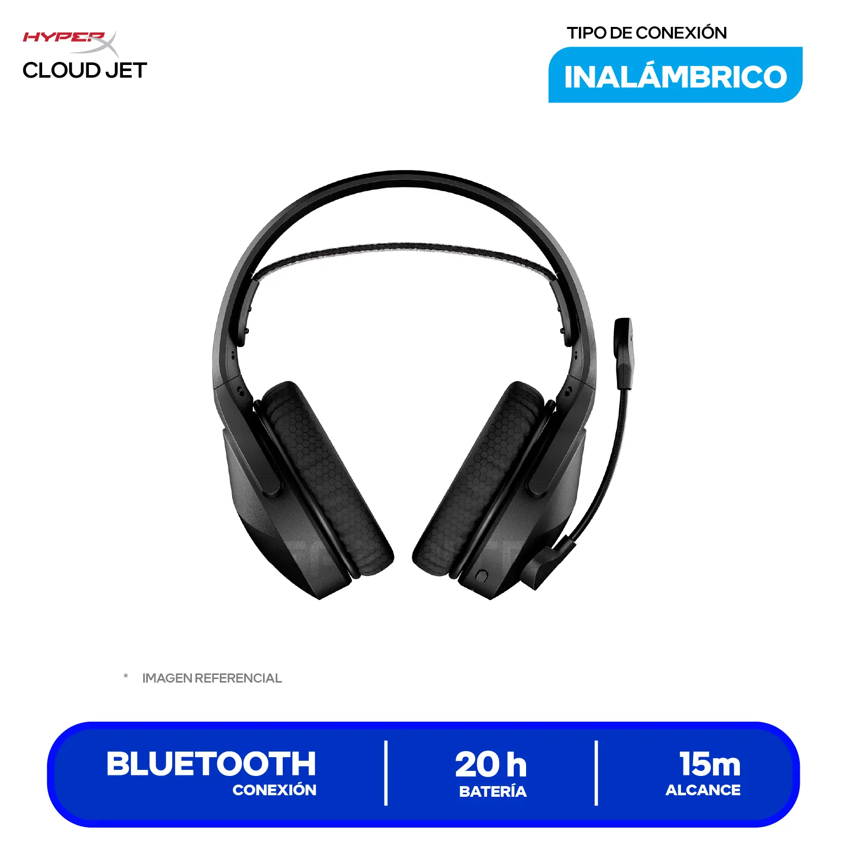 Audífono Gamer Inalámbrico HyperX Cloud Jet (AJ0T1AA), Bluetooth, Micrófono Integrado, Negro