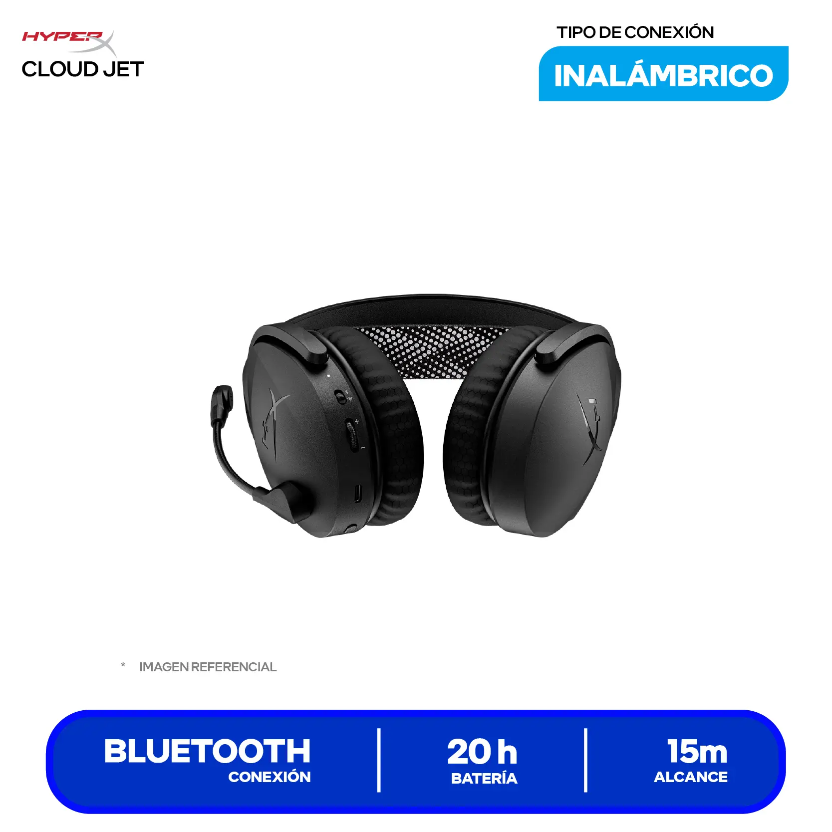 Audífono Gamer Inalámbrico HyperX Cloud Jet (AJ0T1AA), Bluetooth, Micrófono Integrado, Negro