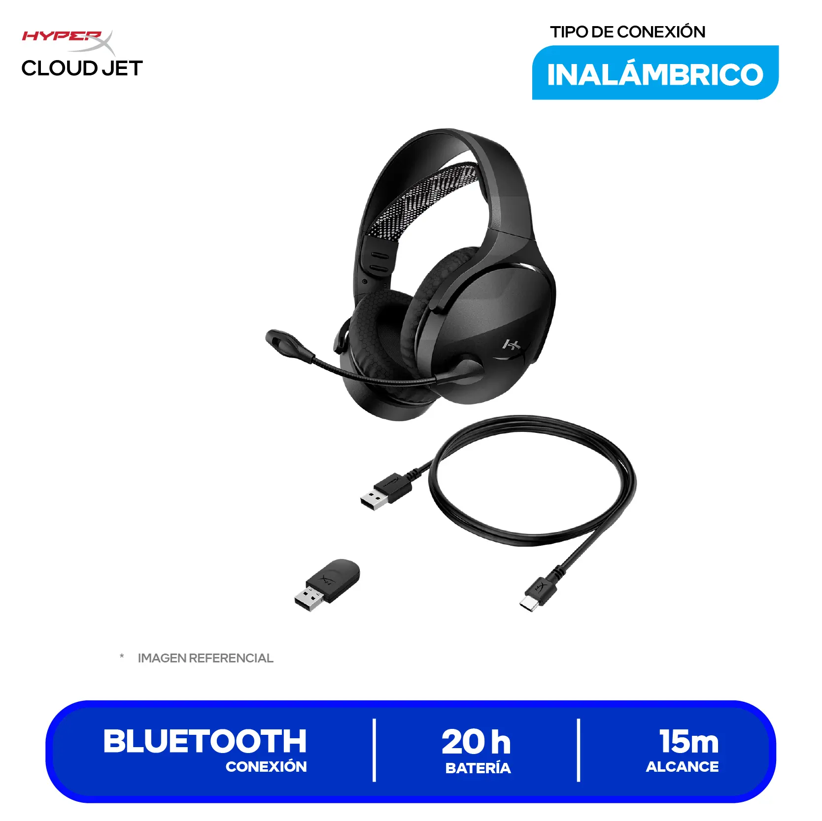 Audífono Gamer Inalámbrico HyperX Cloud Jet (AJ0T1AA), Bluetooth, Micrófono Integrado, Negro