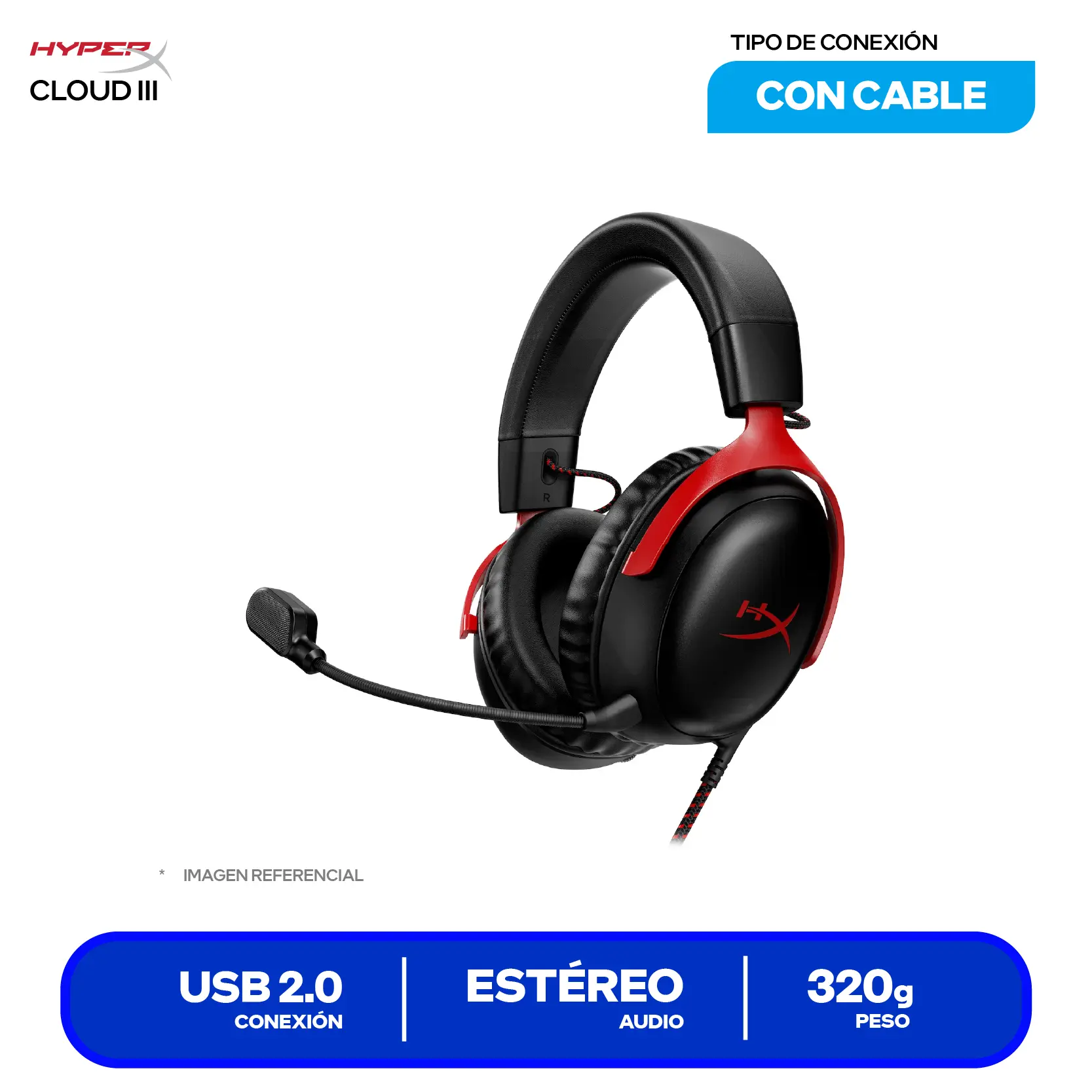 Audífono Gamer HyperX Cloud III (727A9AA) USB, Con Micrófono, Negro