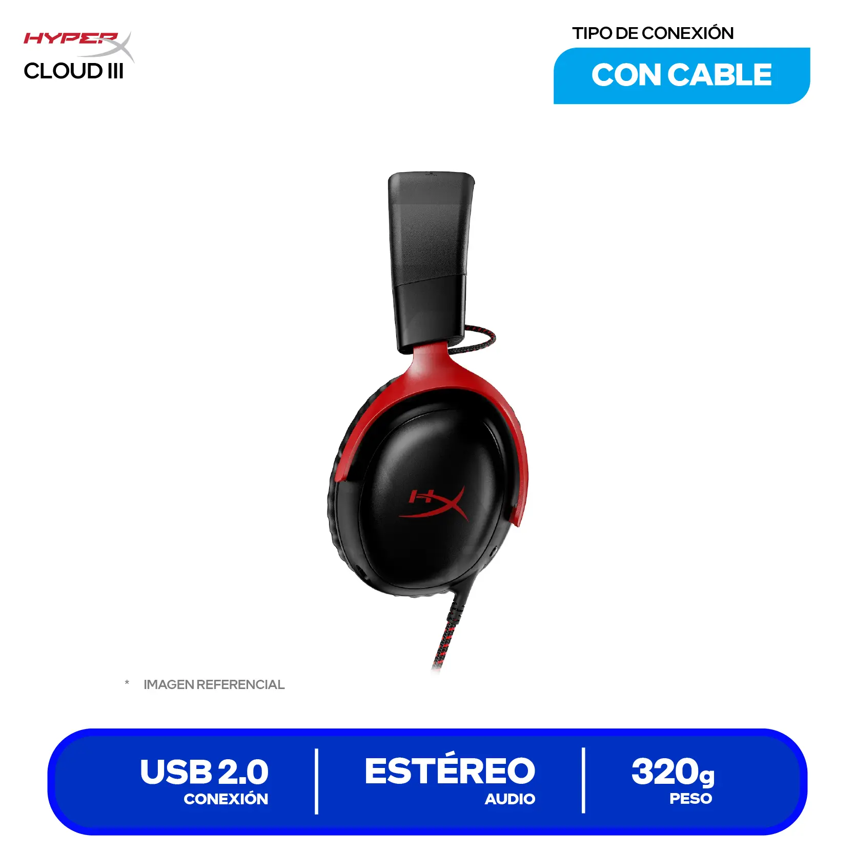 Audífono Gamer HyperX Cloud III (727A9AA) USB, Con Micrófono, Negro