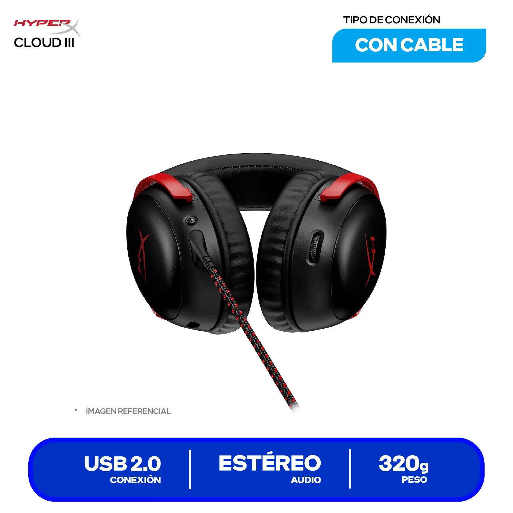 Audífono Gamer HyperX Cloud III (727A9AA) USB, Con Micrófono, Negro