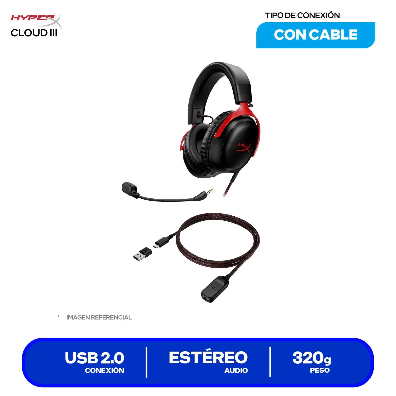 Audífono Gamer HyperX Cloud III (727A9AA) USB, Con Micrófono, Negro