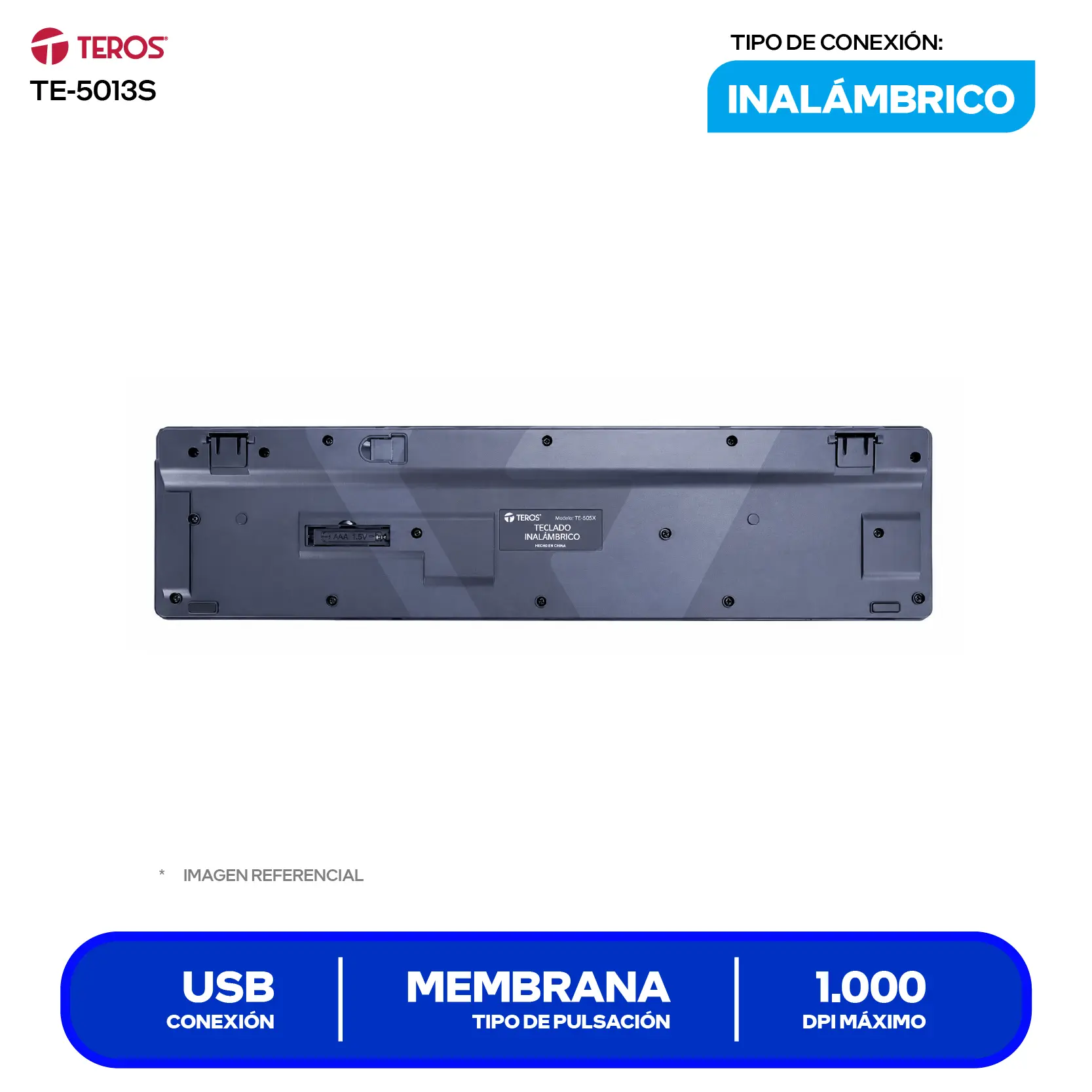 Kit Teclado + Mouse Inalámbrico Teros (TE-5013S), USB, Negro