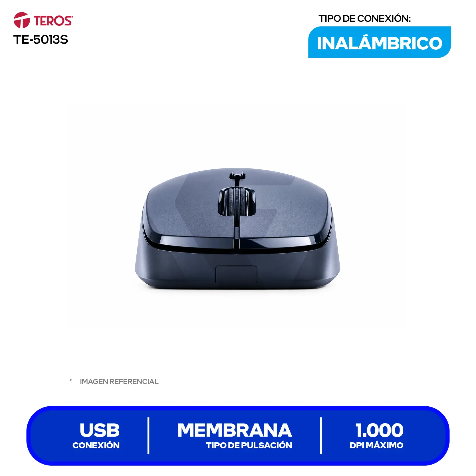 Kit Teclado + Mouse Inalámbrico Teros (TE-5013S), USB, Negro