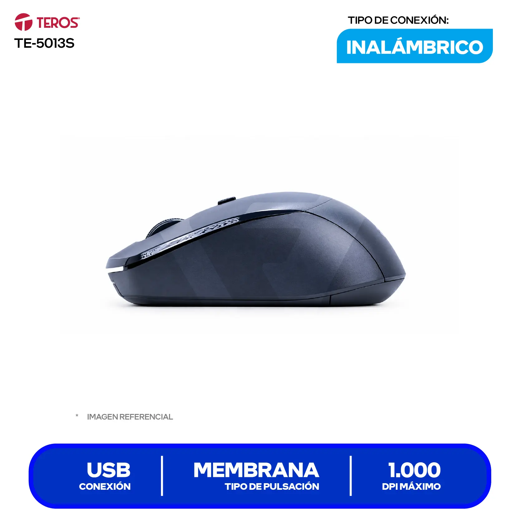 Kit Teclado + Mouse Inalámbrico Teros (TE-5013S), USB, Negro
