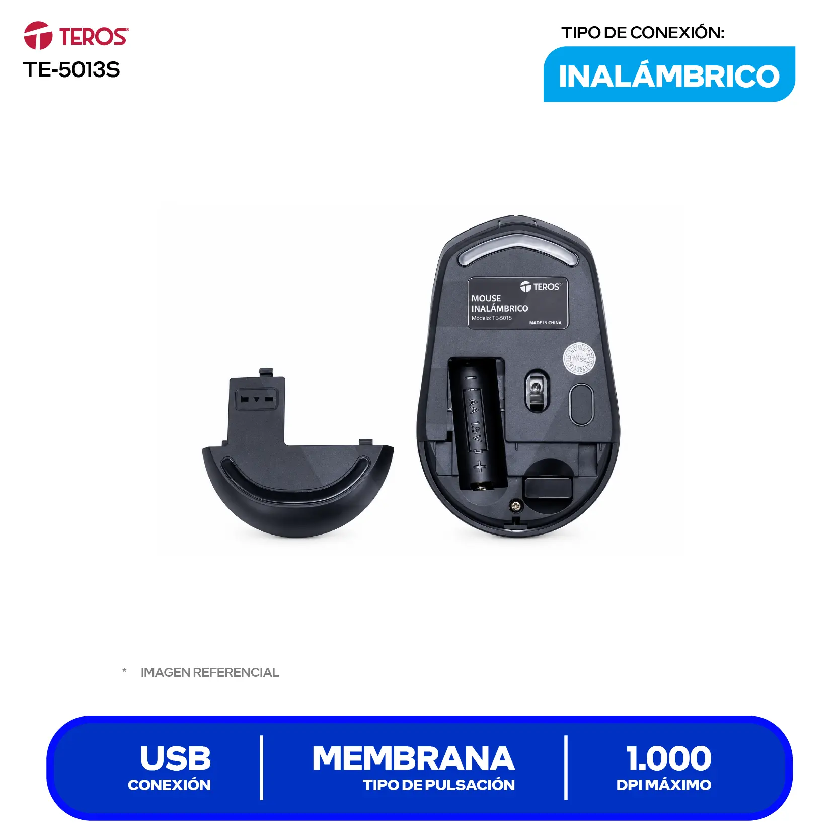 Kit Teclado + Mouse Inalámbrico Teros (TE-5013S), USB, Negro