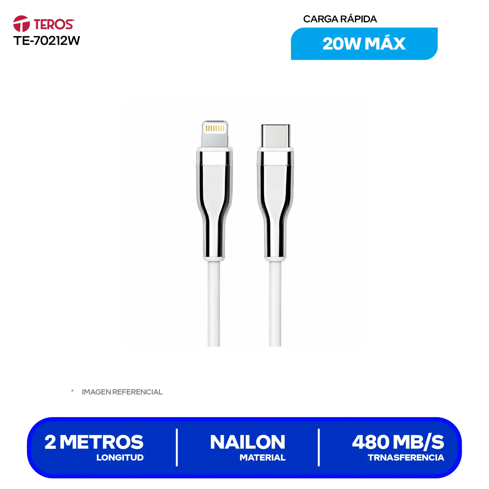 Cable Tipo C A LightningTeros (TE-70212W) Blanco