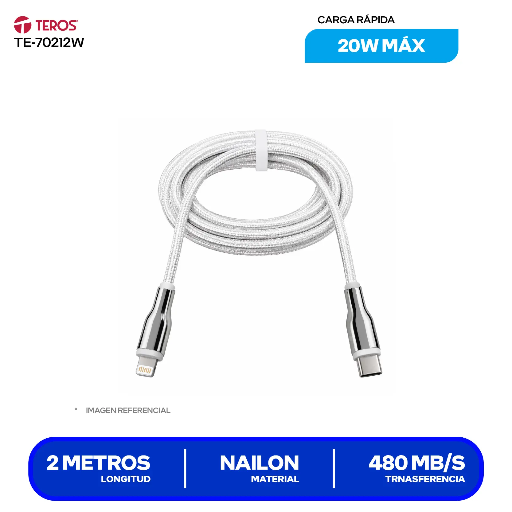 Cable Tipo C A LightningTeros (TE-70212W) Blanco
