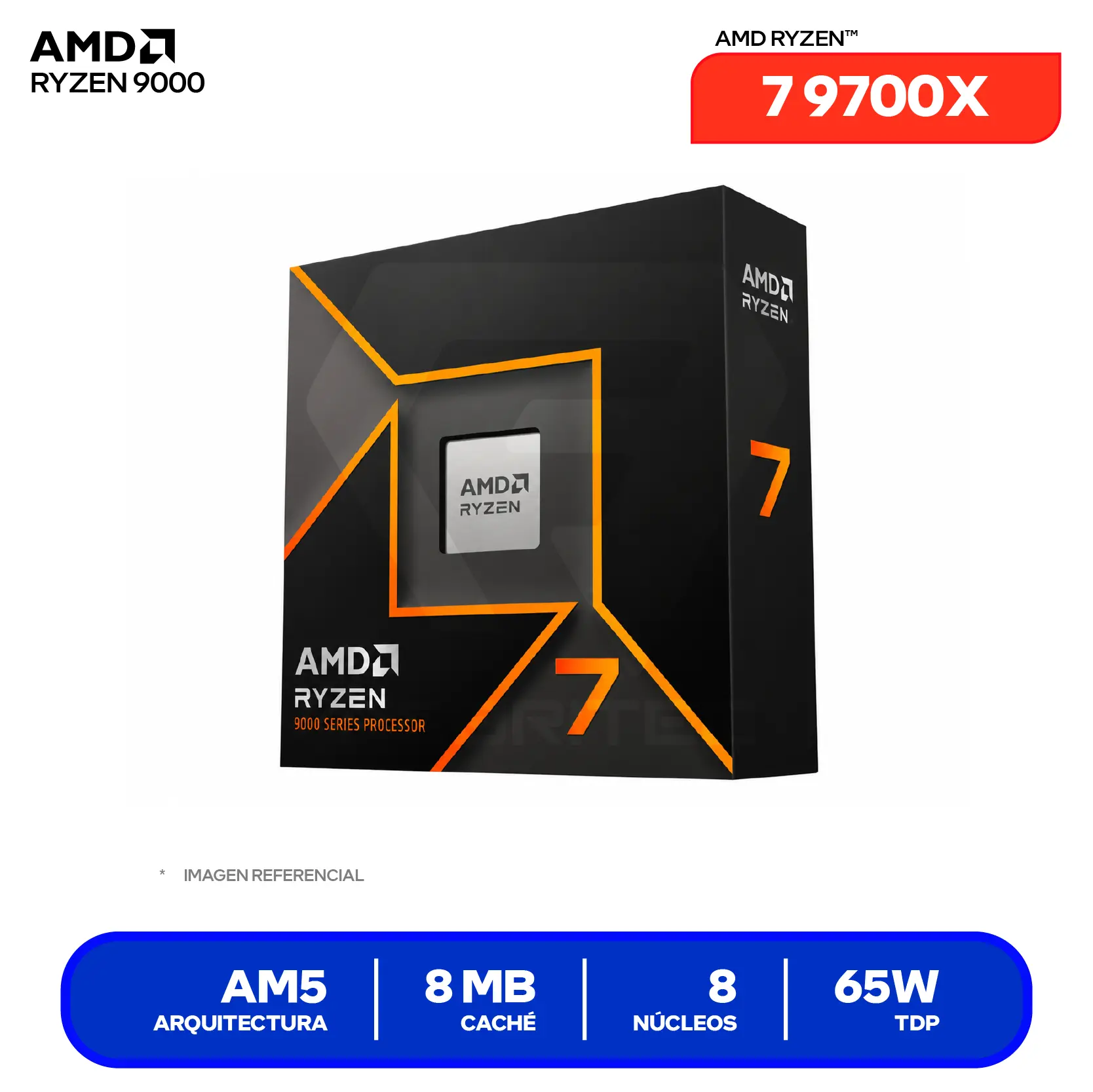 Procesador AMD Ryzen 7 9700X (100-100001404W0F) 3.8 GHz / 5.5 GHz, 8 Núcleos, AM5