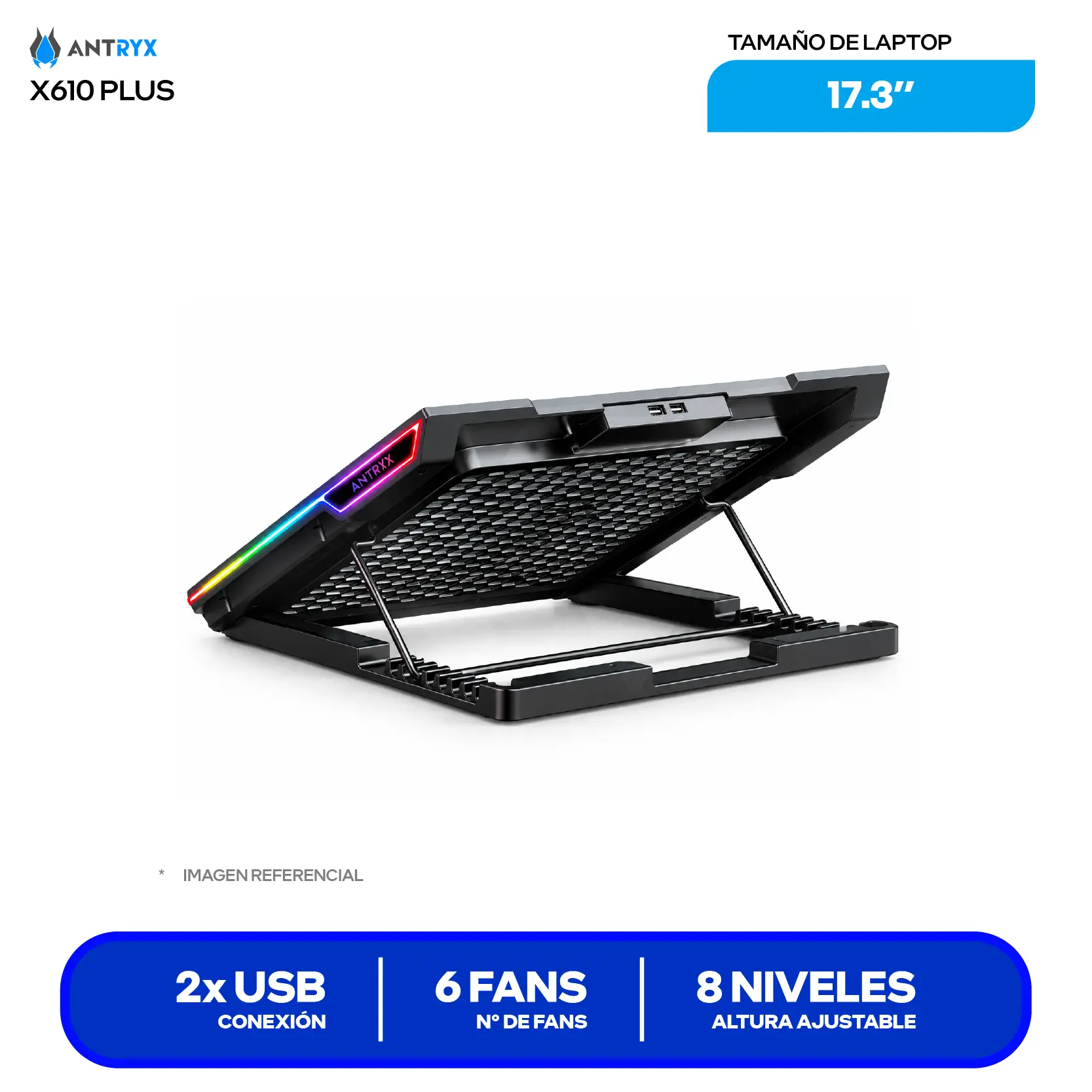 Cooler para Laptop Antryx X610 Plus (ACP-X610PK) 17.3'', Negro