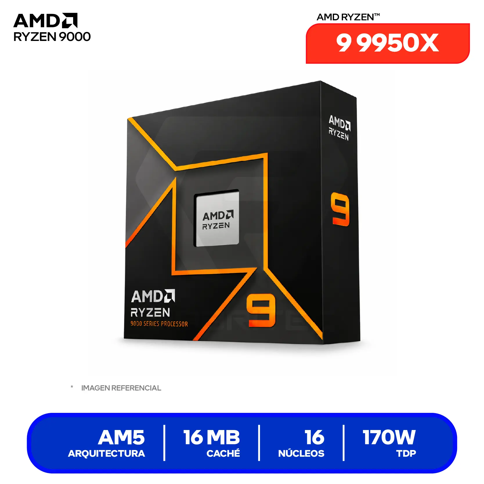 Procesador AMD Ryzen 9 9950X (100-100001277WOF) 4.3 GHz / 5.7 GHz, 16 Núcleos, AM5