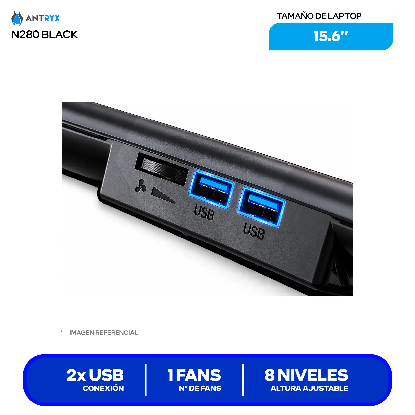 Cooler para Laptop Antryx Xtreme Air N280 (ACP-N280K) 15.6'', Negro