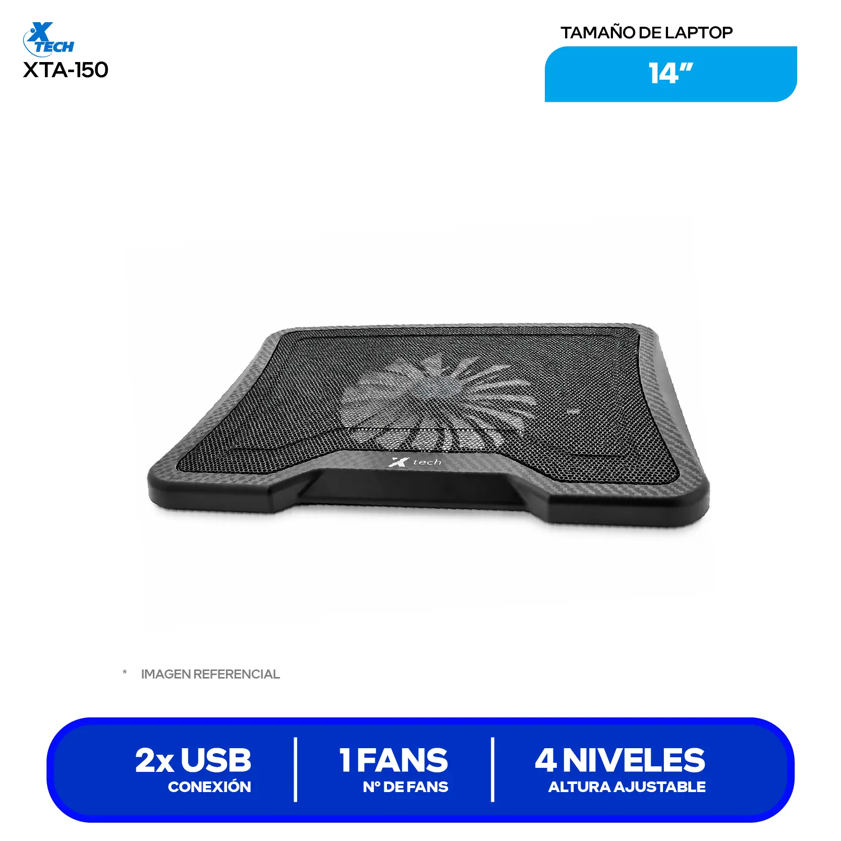 Cooler para Laptop Xtech Black (XTA 150) 14'', Negro