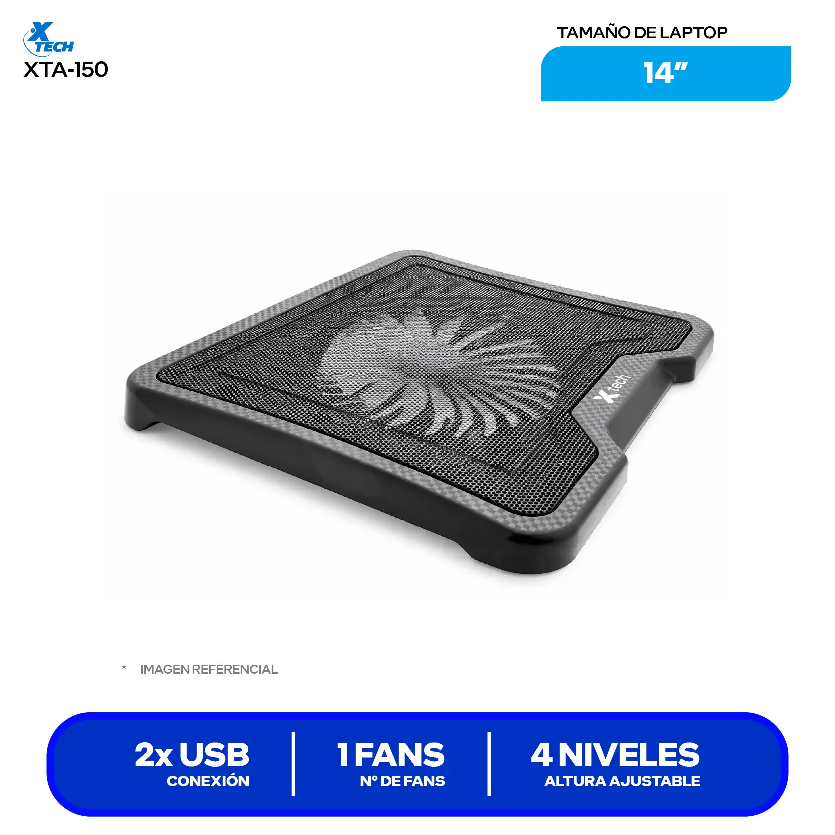 Cooler para Laptop Xtech Black (XTA 150) 14'', Negro