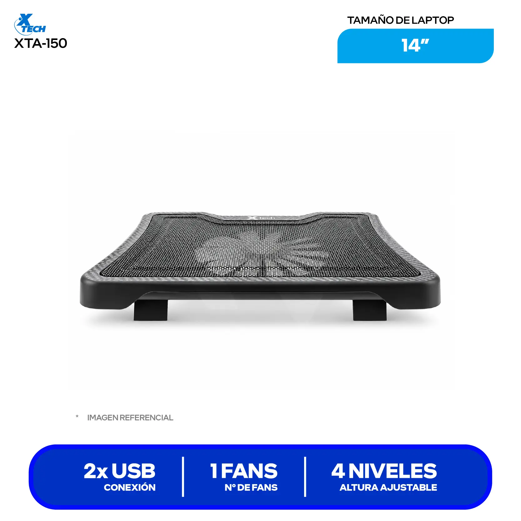 Cooler para Laptop Xtech Black (XTA 150) 14'', Negro