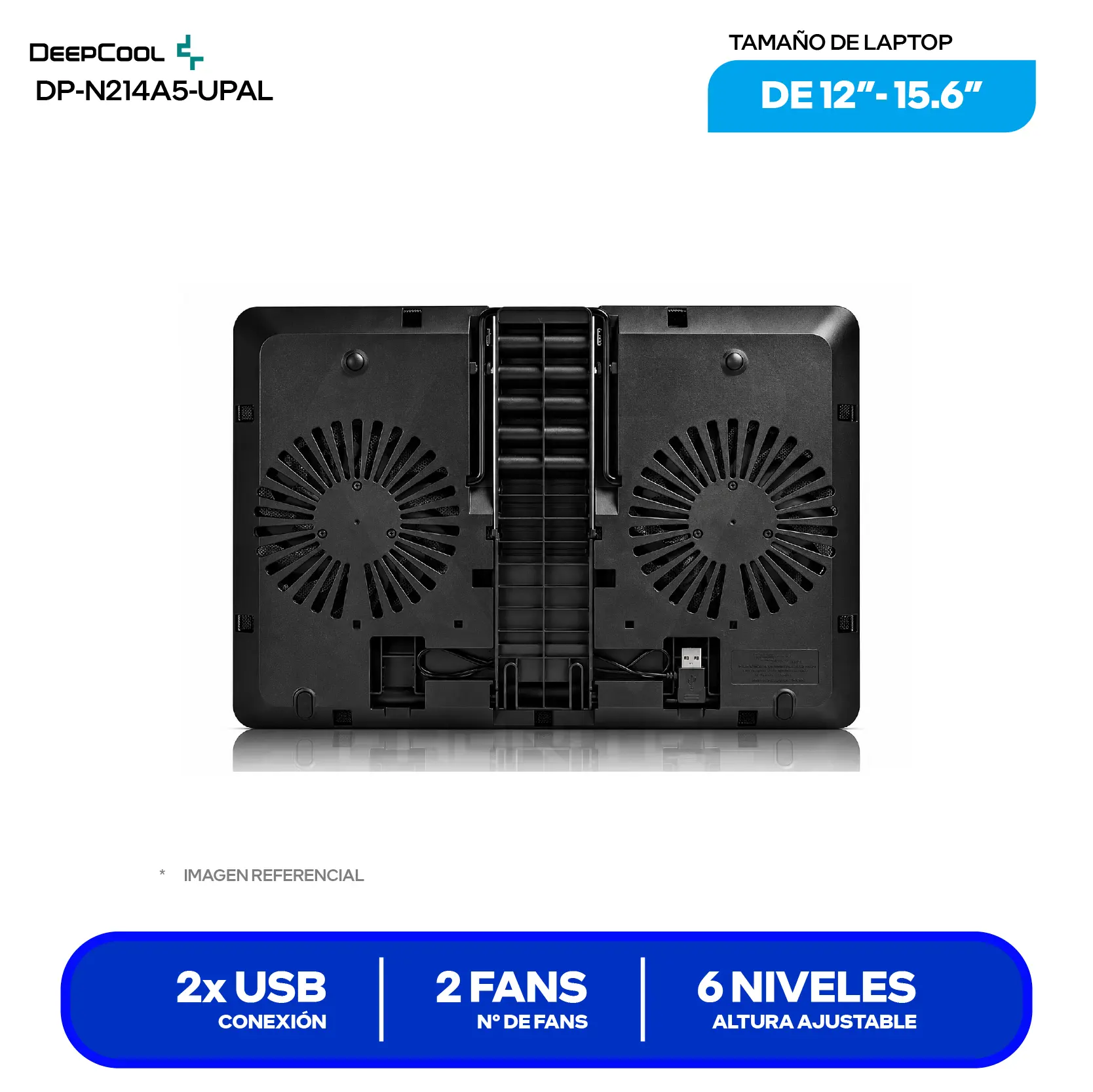 Cooler para Laptop DeepCool U Pal (DP-N214A5-UPAL) 15.6'', Negro