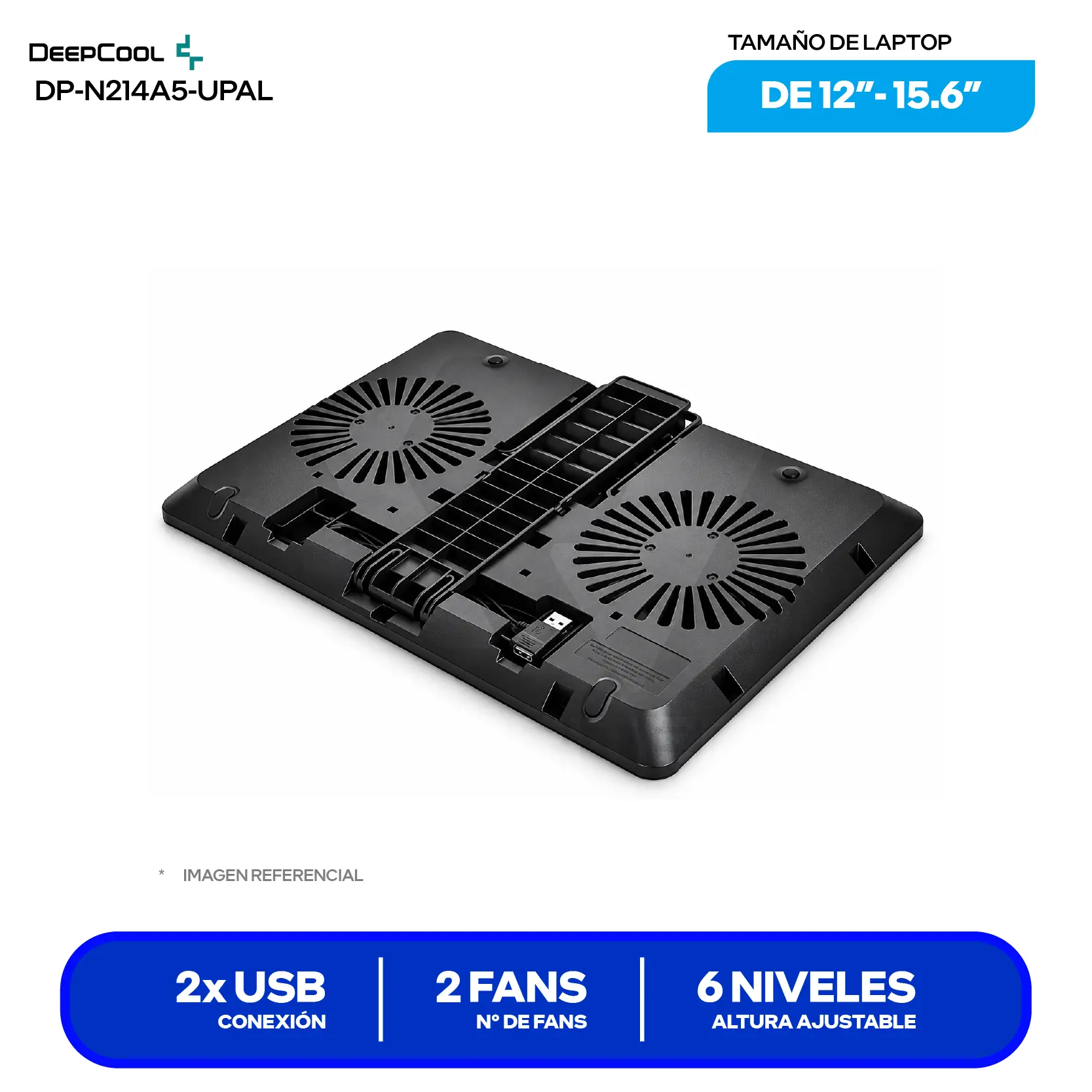 Cooler para Laptop DeepCool U Pal (DP-N214A5-UPAL) 15.6'', Negro