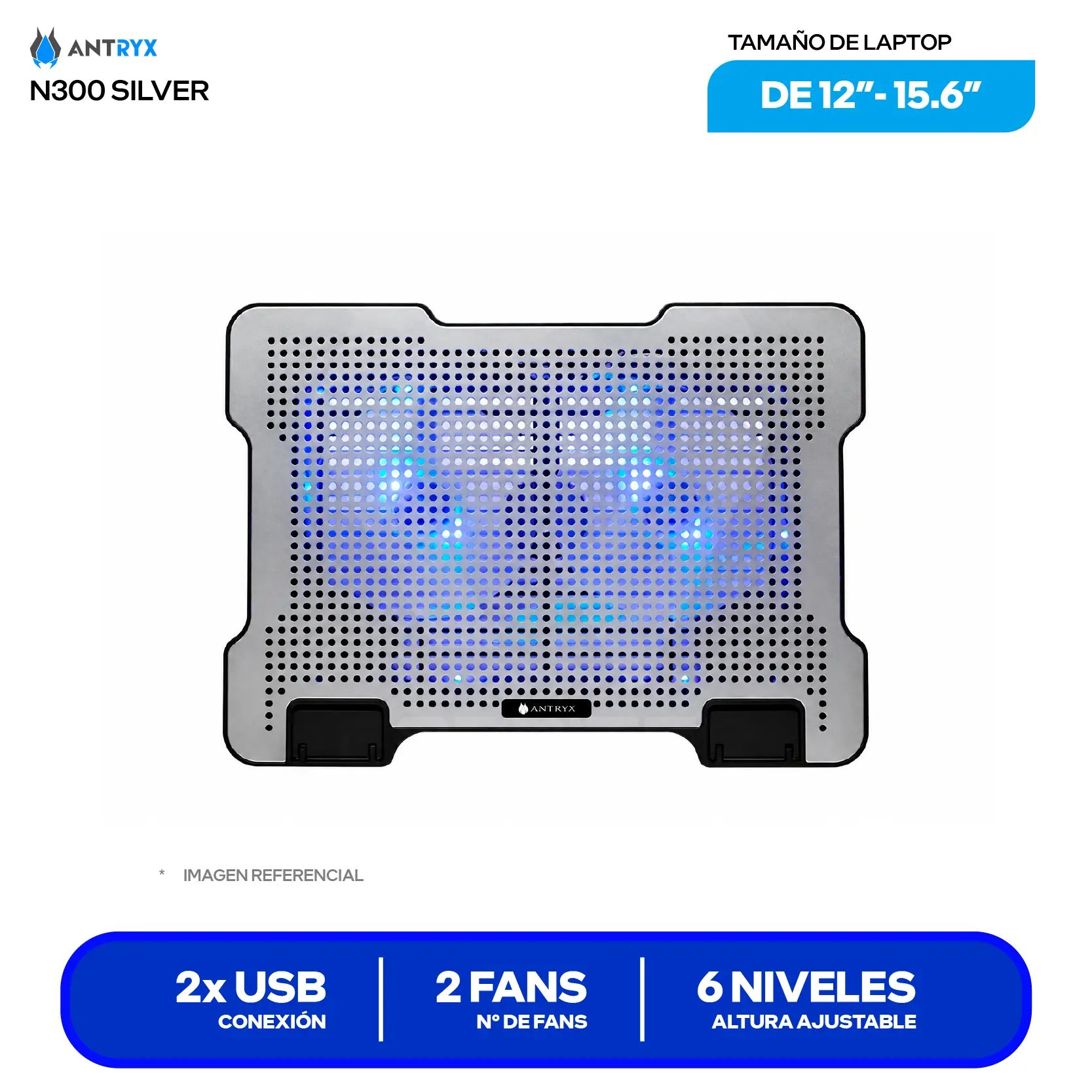 Cooler para Laptop Antryx Xtreme Air N300 Silver (ACP-N300U2S) 15.6'', Plateado