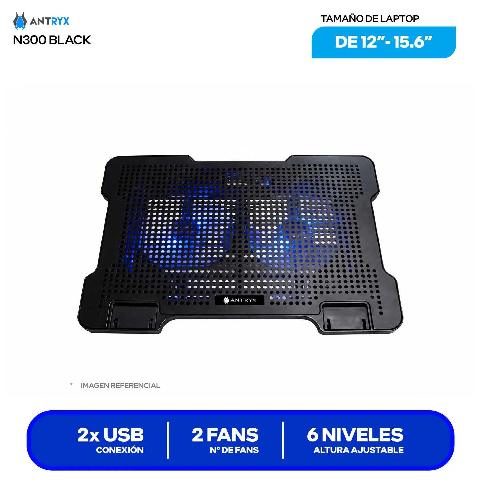 Cooler para Laptop Antryx Xtreme Air N300 (ACP-N300U2K) 15.6'', Negro