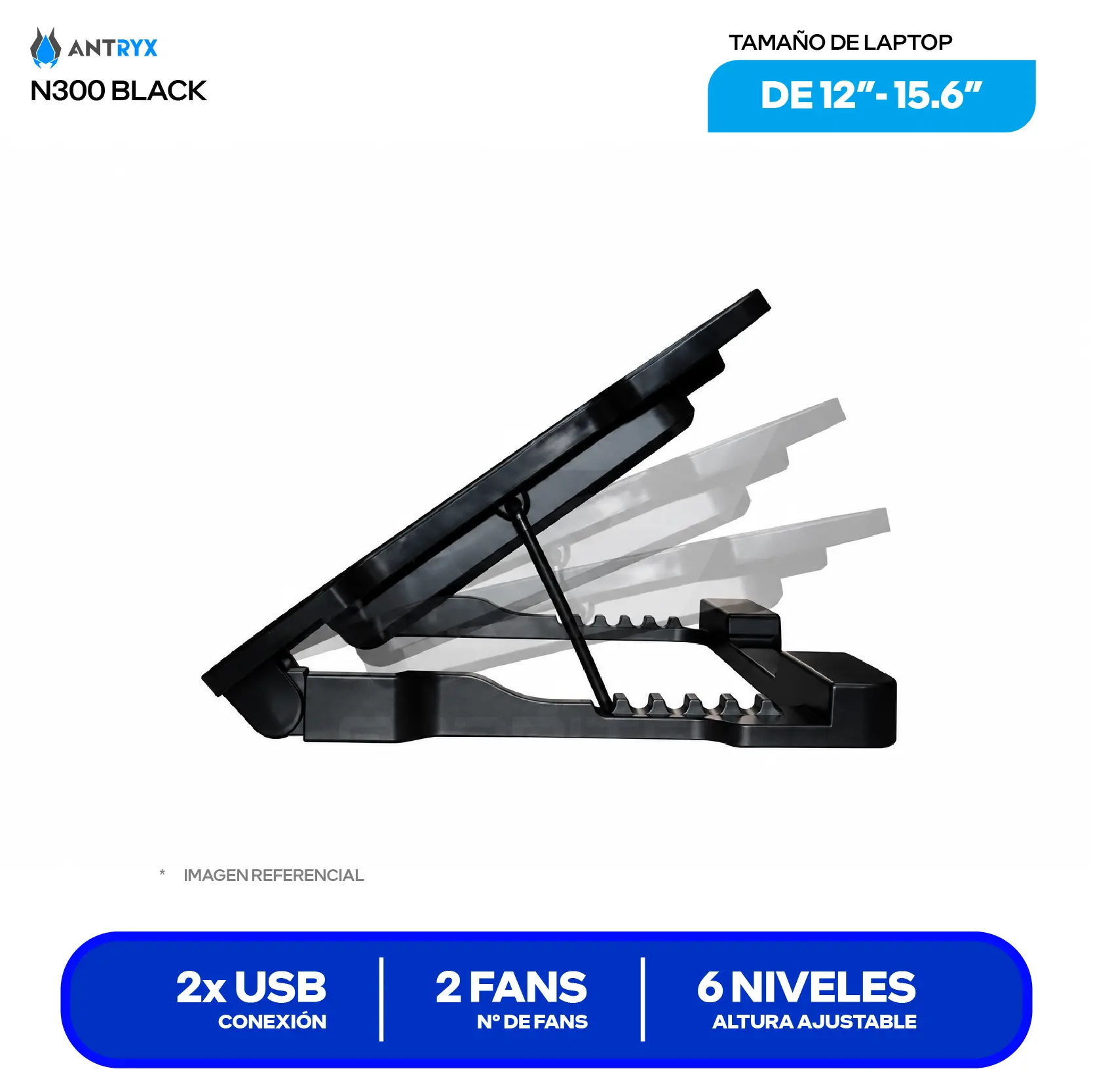 Cooler para Laptop Antryx Xtreme Air N300 (ACP-N300U2K) 15.6'', Negro